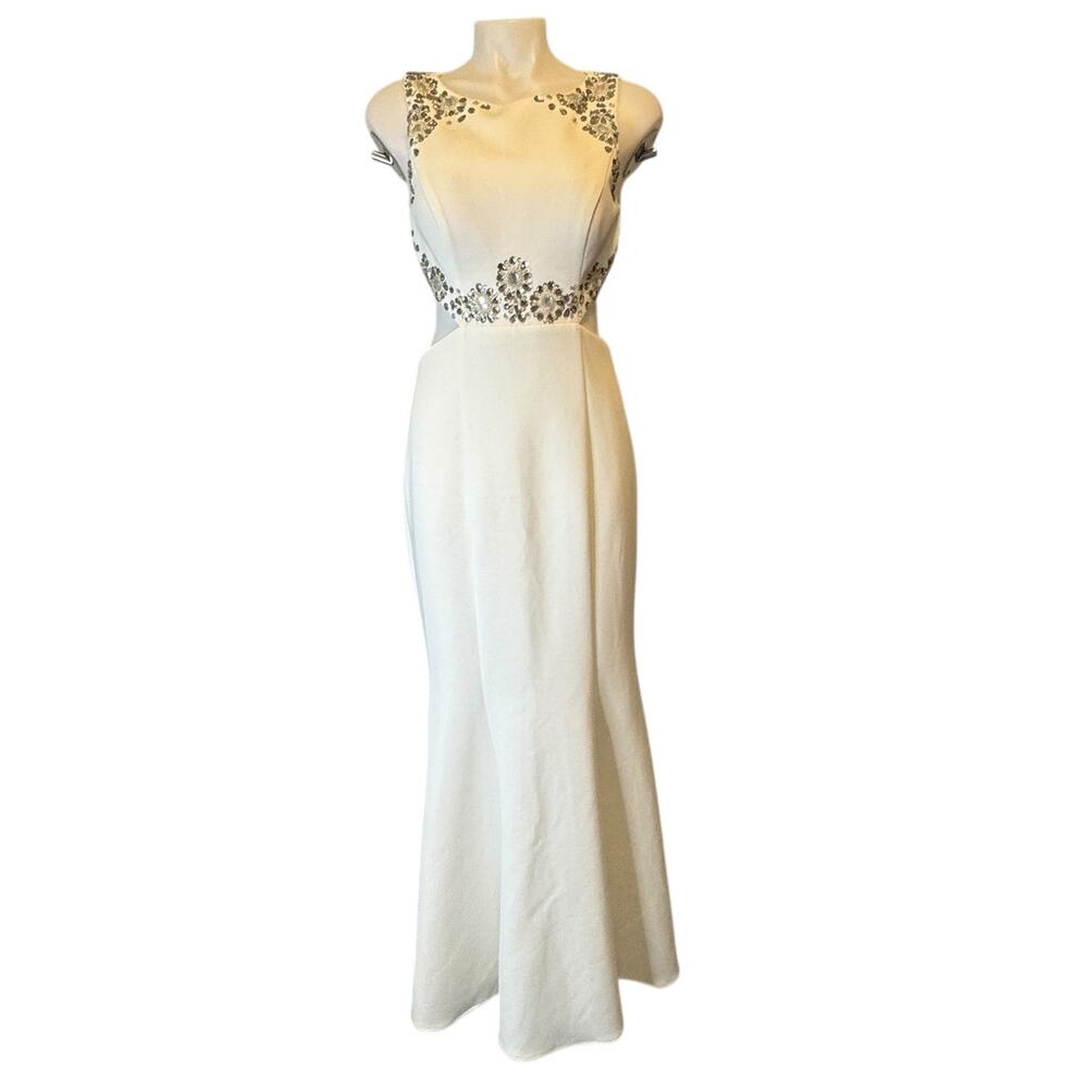 Avery G White with Silver Crystal Embellished Cutout Maxi Dress Gown Size 6